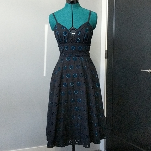 **ONE OF A KIND** Peek-a-boo Black Eyelet A Line Tea Length Dress - Picture 1 of 6